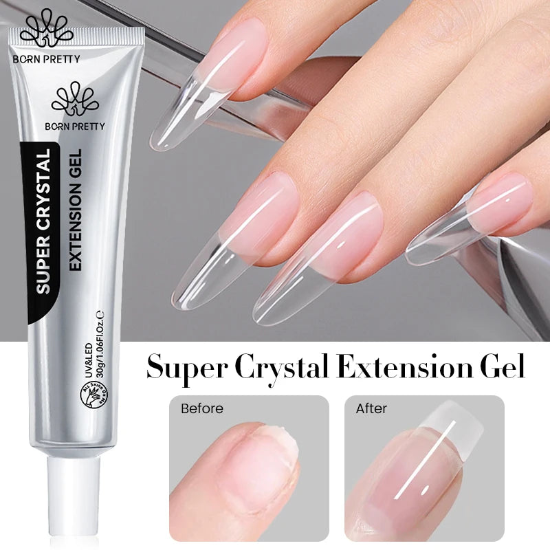 BORN PRETTY 30g Super Crystal Extension Gel Nail Polish Hard Gel for Nail Strengthen 3D Modeling Building Nail Apex DIY Manicure