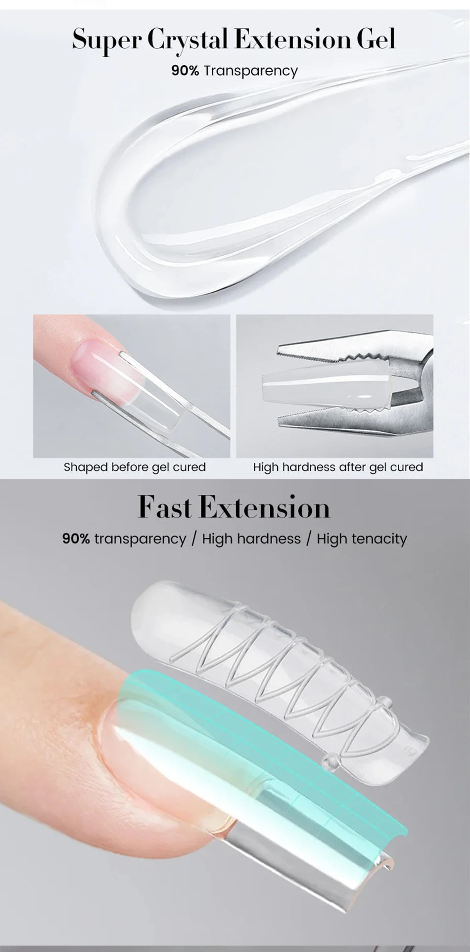 BORN PRETTY 30g Super Crystal Extension Gel Nail Polish Hard Gel for Nail Strengthen 3D Modeling Building Nail Apex DIY Manicure