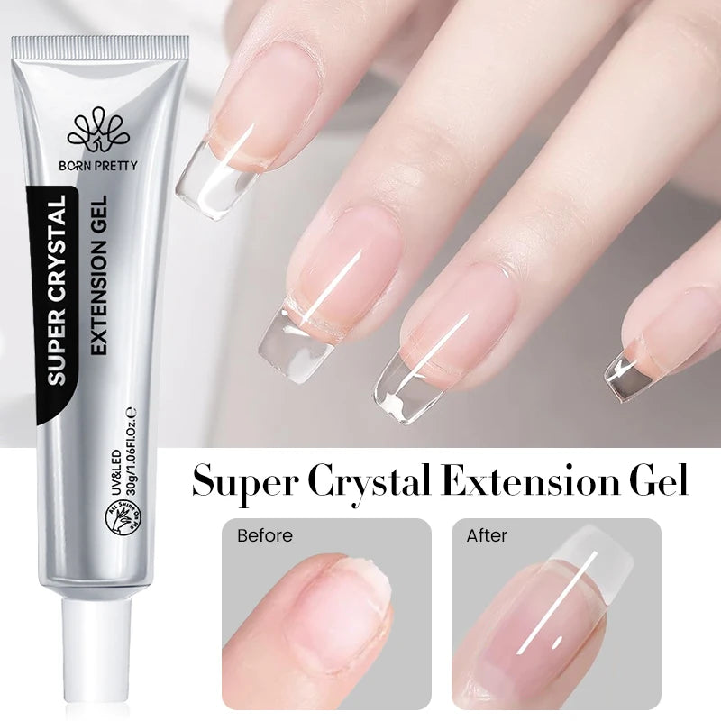BORN PRETTY 30g Super Crystal Extension Gel Nail Polish Hard Gel for Nail Strengthen 3D Modeling Building Nail Apex DIY Manicure