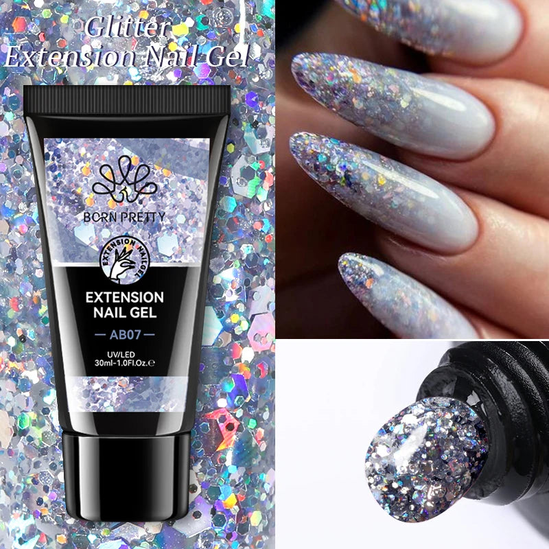 BORN PRETTY 30g Super Crystal Extension Gel Nail Polish Hard Gel for Nail Strengthen 3D Modeling Building Nail Apex DIY Manicure