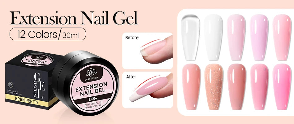 BORN PRETTY 30g Super Crystal Extension Gel Nail Polish Hard Gel for Nail Strengthen 3D Modeling Building Nail Apex DIY Manicure