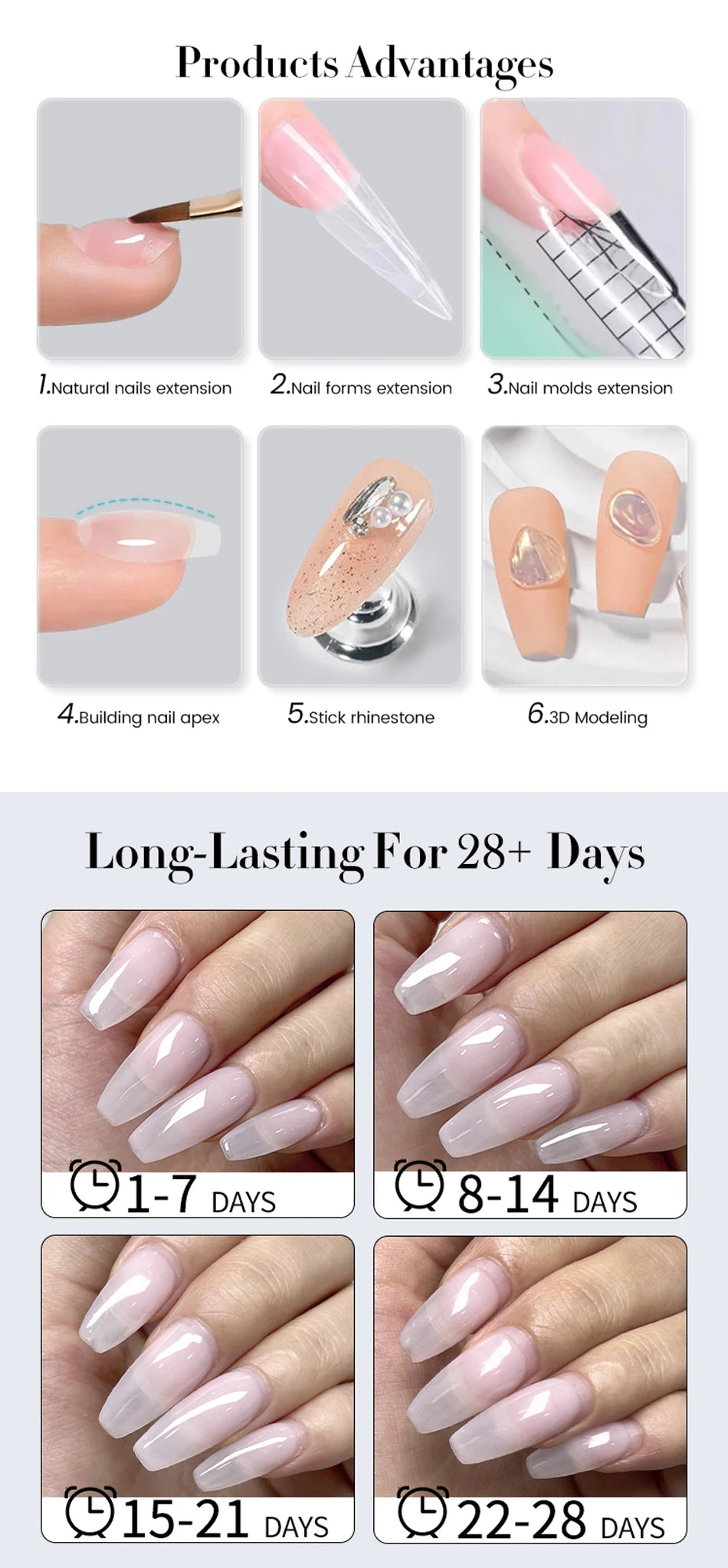 BORN PRETTY 30g Super Crystal Extension Gel Nail Polish Hard Gel for Nail Strengthen 3D Modeling Building Nail Apex DIY Manicure